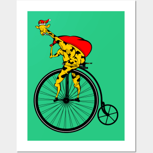 Funny Giraffe Santa Claus Posters and Art